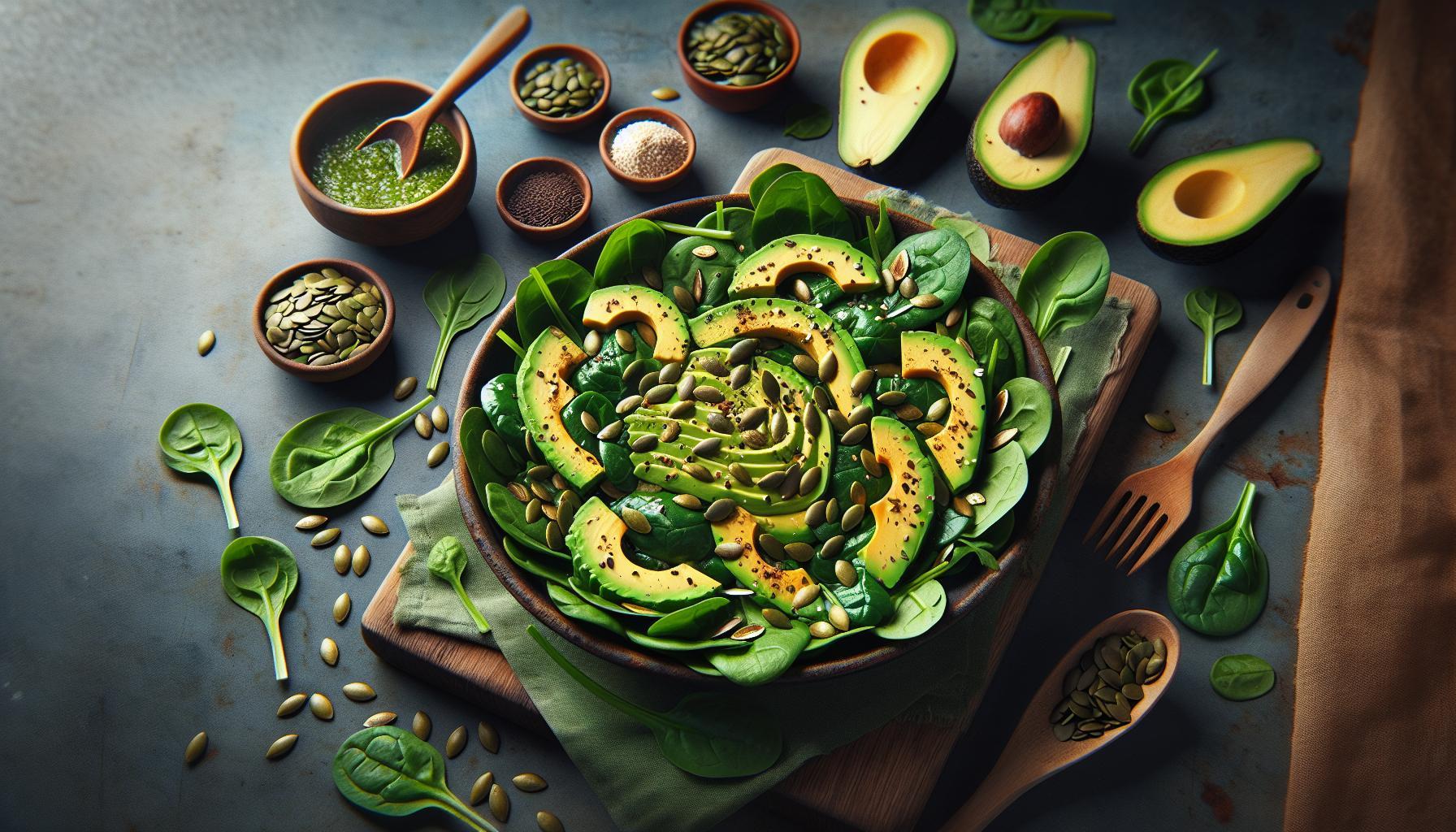 Superfood Delight: Nutritious Spinach, Avocado, and Pumpkin Seed Salad Recipe